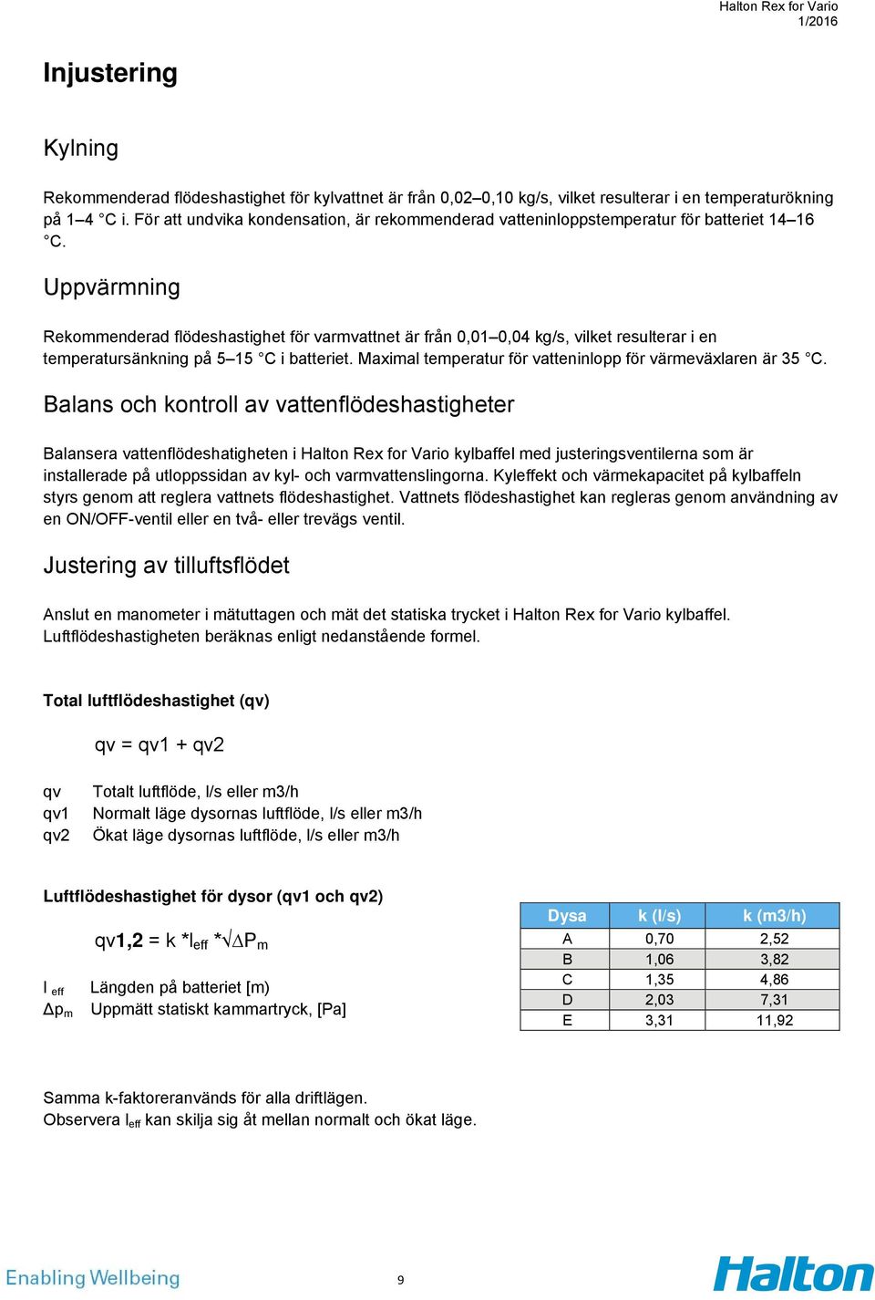 Uppvärmning Rekommenderad flödeshastighet för varmvattnet är från 0,01 0,04 kg/s, vilket resulterar i en temperatursänkning på 5 15 C i batteriet.