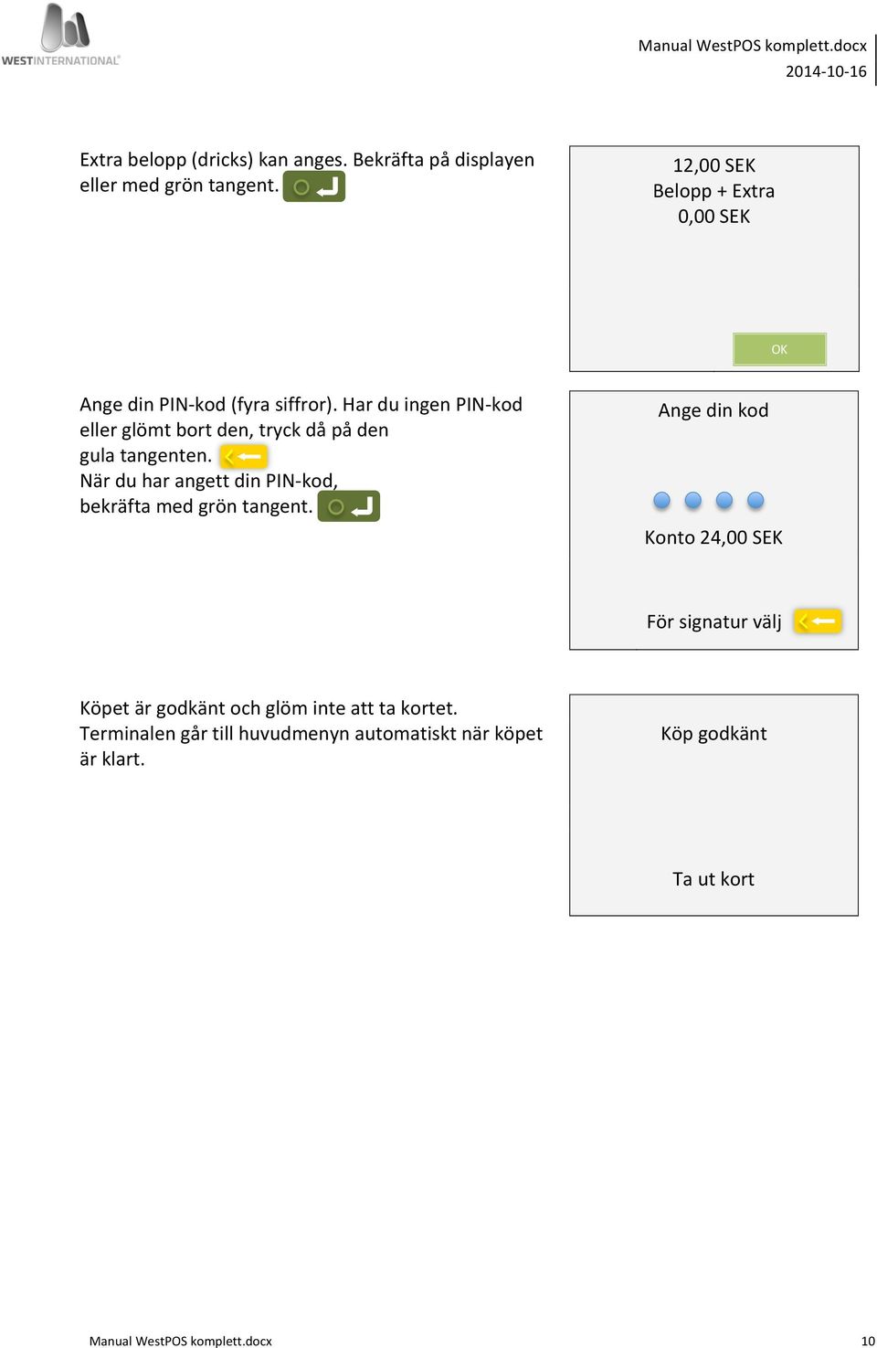 Har du ingen PIN- kod eller glömt bort den, tryck då på den gula tangenten.