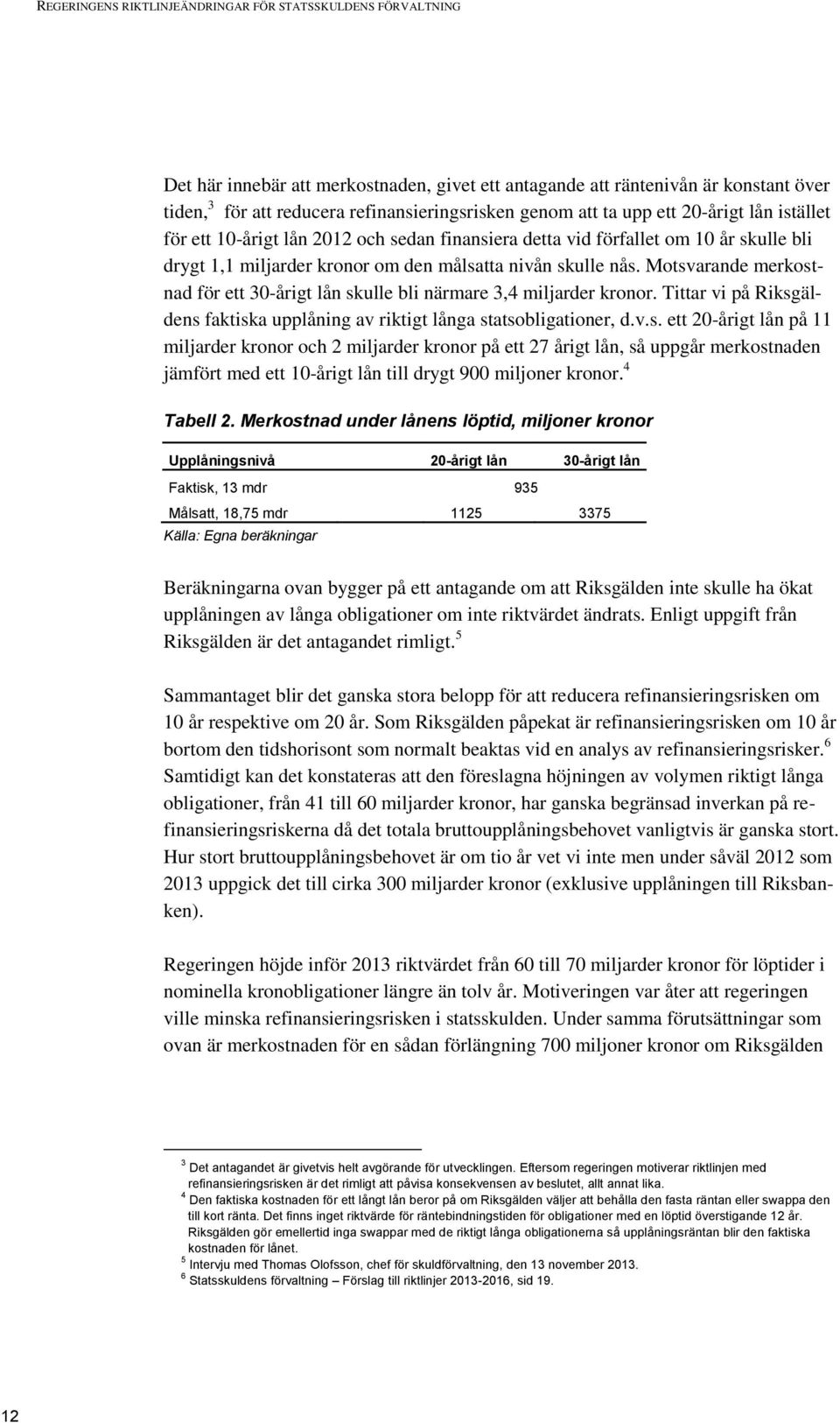Motsvarande merkostnad för ett 30-årigt lån skulle bli närmare 3,4 miljarder kronor. Tittar vi på Riksgäldens faktiska upplåning av riktigt långa statsobligationer, d.v.s. ett 20-årigt lån på 11 miljarder kronor och 2 miljarder kronor på ett 27 årigt lån, så uppgår merkostnaden jämfört med ett 10-årigt lån till drygt 900 miljoner kronor.