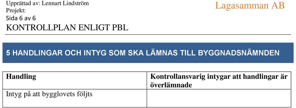 Intyg på att bygglovets följts