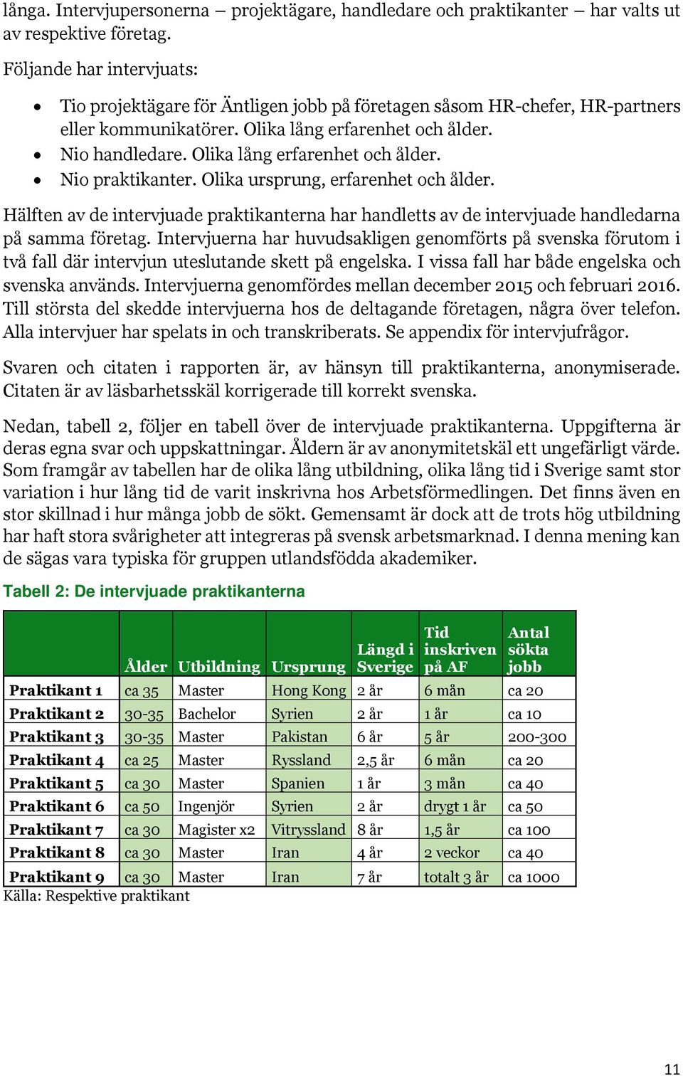 Olika lång erfarenhet och ålder. Nio praktikanter. Olika ursprung, erfarenhet och ålder. Hälften av de intervjuade praktikanterna har handletts av de intervjuade handledarna på samma företag.