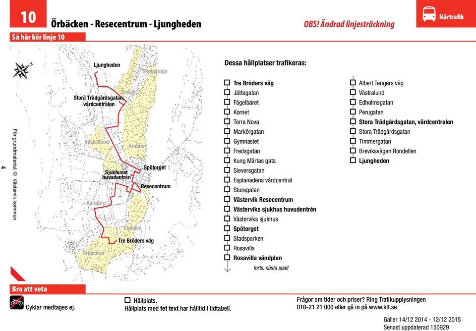 Sjukhuset huvudentrén Arabien Ekdalen Resecentrum Jättegatan Fågelbäret Terra Nova Gymnasiet Kung Märtas gata Sieversgatan Sturegatan Stadsparken Rosavilla Albert