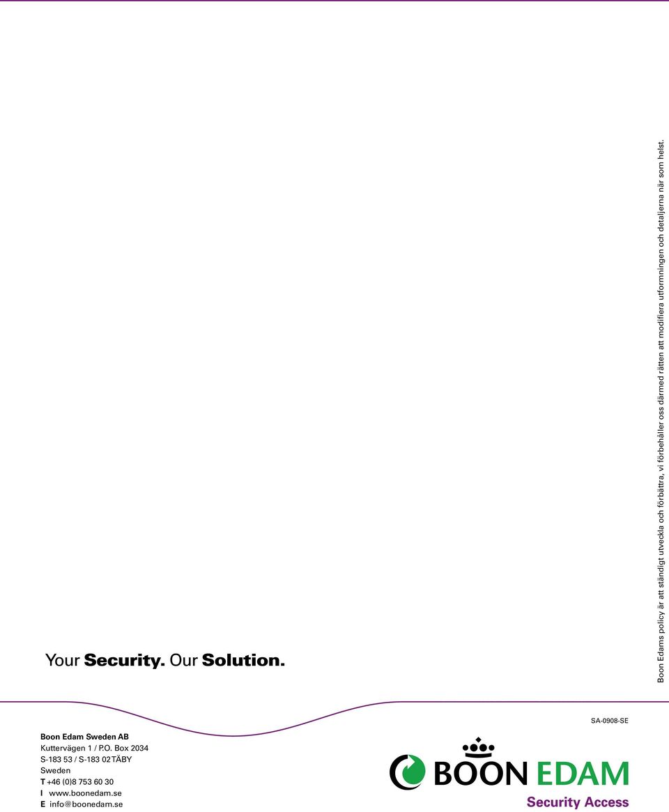 SA-0908-SE Boon Edam Sweden AB Kuttervägen 1 / P.O.