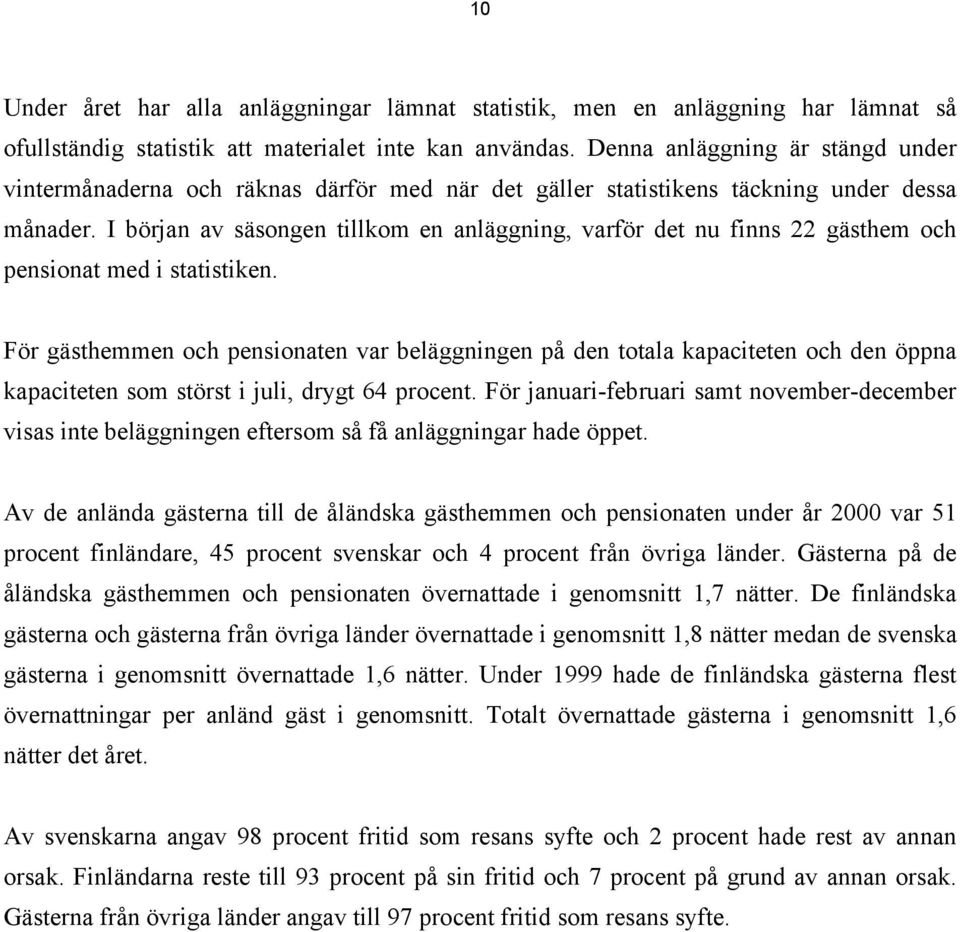 I början av säsongen tillkom en anläggning, varför det nu finns 22 gästhem och pensionat med i statistiken.