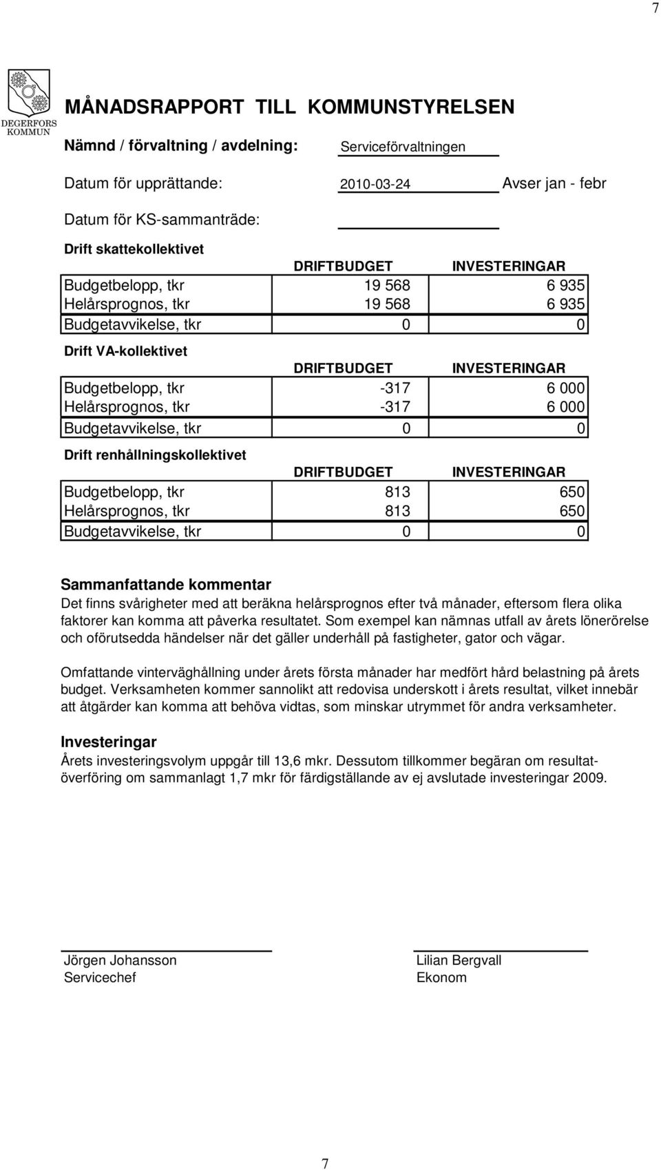 kommentar Det finns svårigheter med att beräkna helårsprognos efter två månader, eftersom flera olika faktorer kan komma att påverka resultatet.