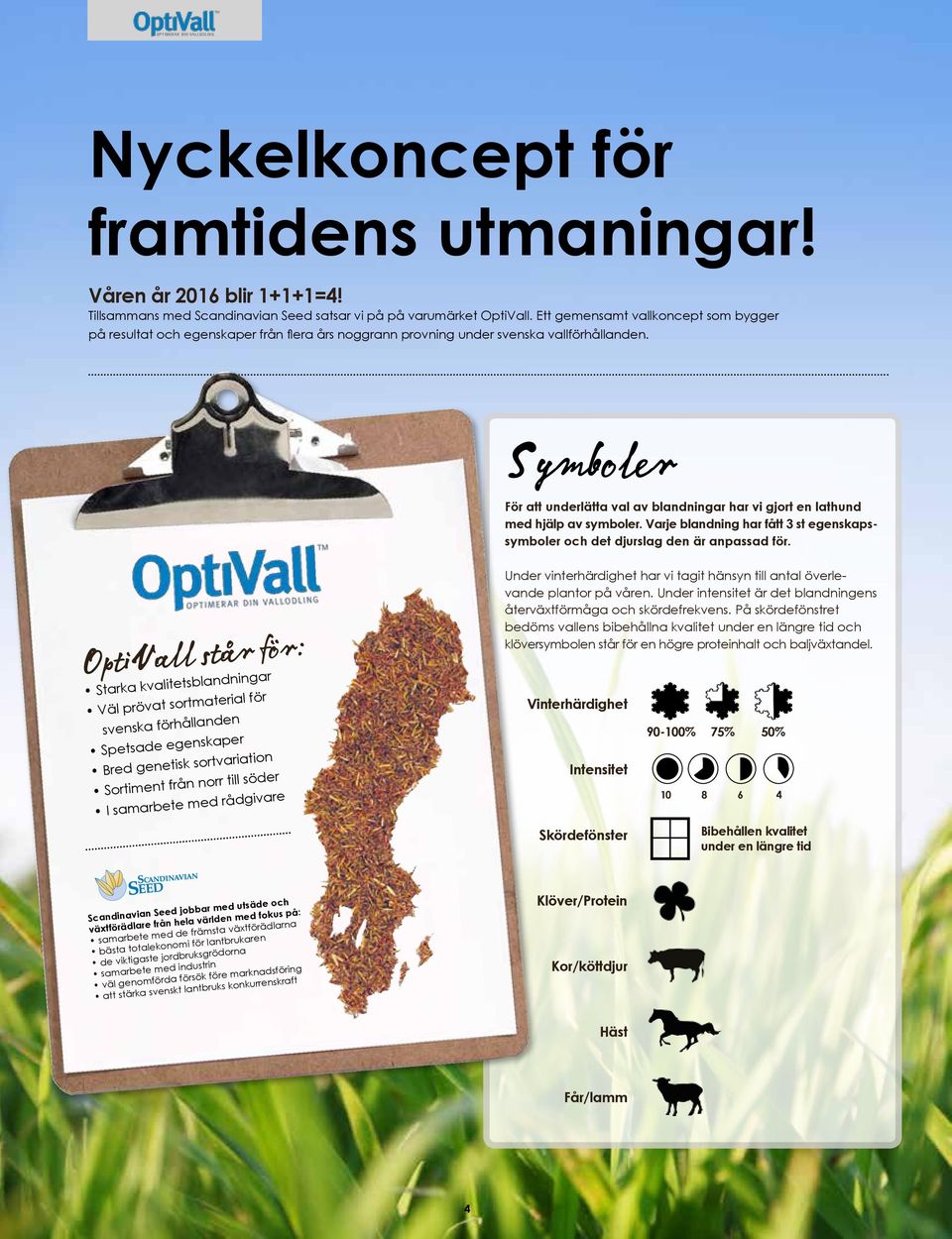 Symboler För att underlätta val av blandningar har vi gjort en lathund med hjälp av symboler. Varje blandning har fått 3 st egenskapssymboler och det djurslag den är anpassad för.