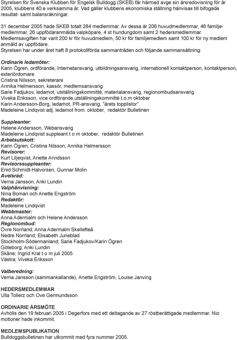 Av dessa är 206 huvudmedlemmar, 46 familjemedlemmar, 26 uppfödaranmälda valpköpare, 4 st hundungdom samt 2 hedersmedlemmar.