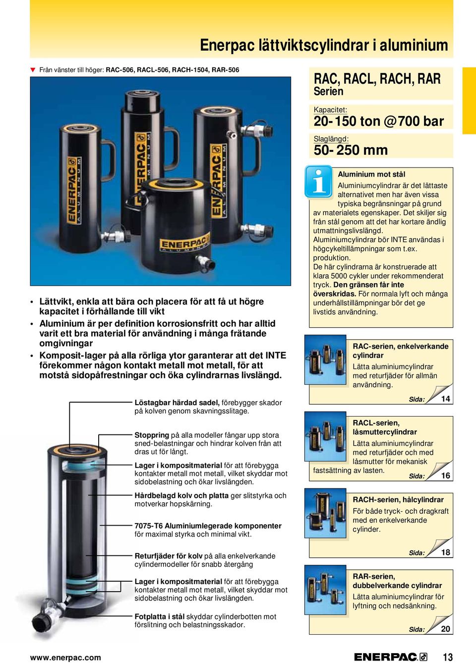 ytor garanterar att det INTE förekommer någon kontakt metall mot metall, för att motstå sidopåfrestningar och öka cylindrarnas livslängd.