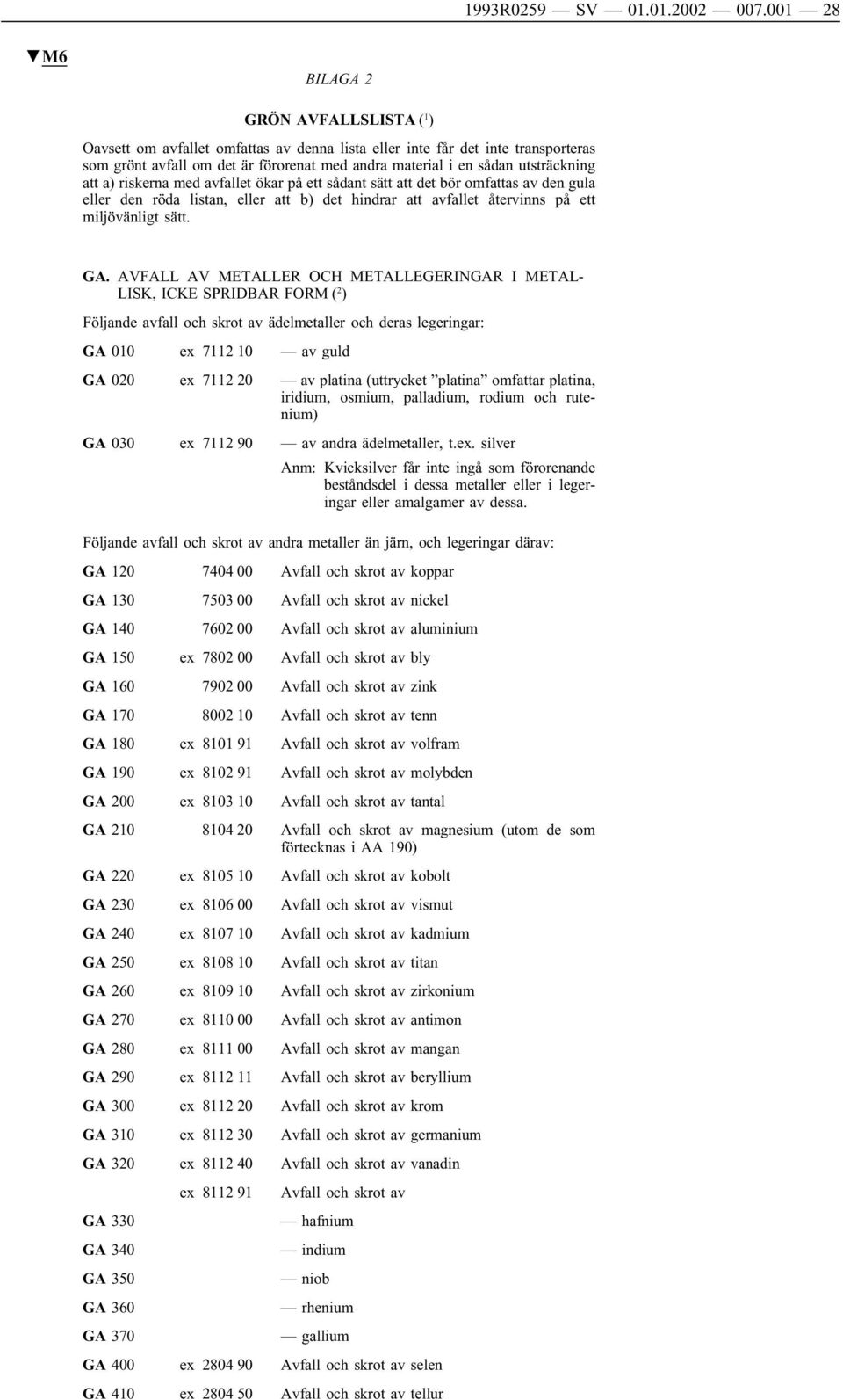 utsträckning att a) riskerna med avfallet ökar på ett sådant sätt att det bör omfattas av den gula eller den röda listan, eller att b) det hindrar att avfallet återvinns på ett miljövänligt sätt. GA.