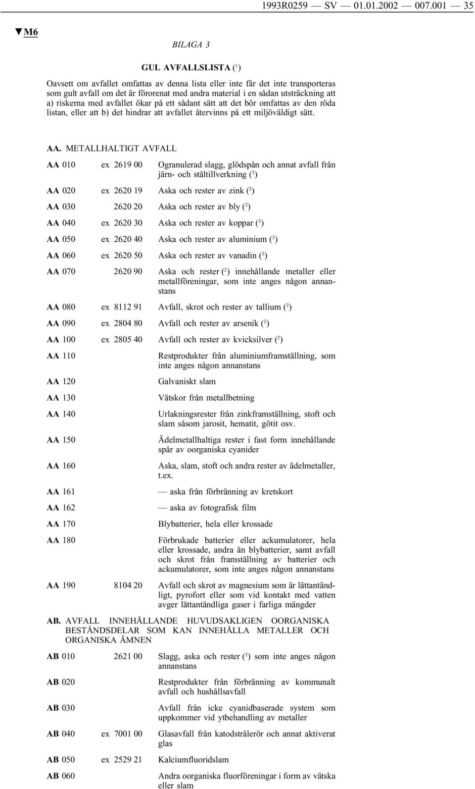 utsträckning att a) riskerna med avfallet ökar på ett sådant sätt att det bör omfattas av den röda listan, eller att b) det hindrar att avfallet återvinns på ett miljöväldigt sätt. AA.