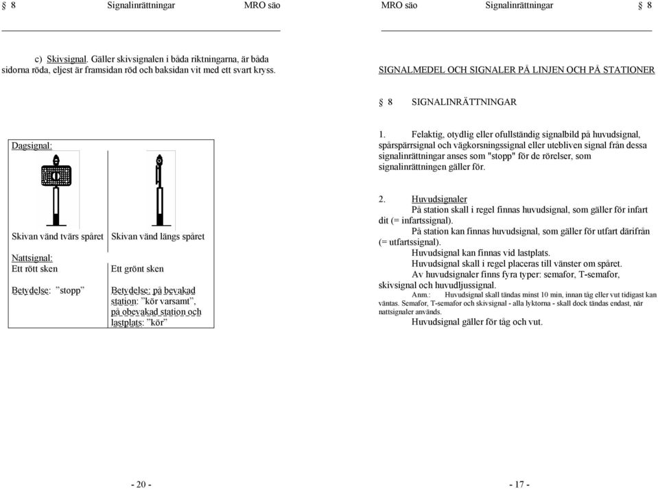 Felaktig, otydlig eller ofullständig signalbild på huvudsignal, spårspärrsignal och vägkorsningssignal eller utebliven signal från dessa signalinrättningar anses som "stopp" för de rörelser, som