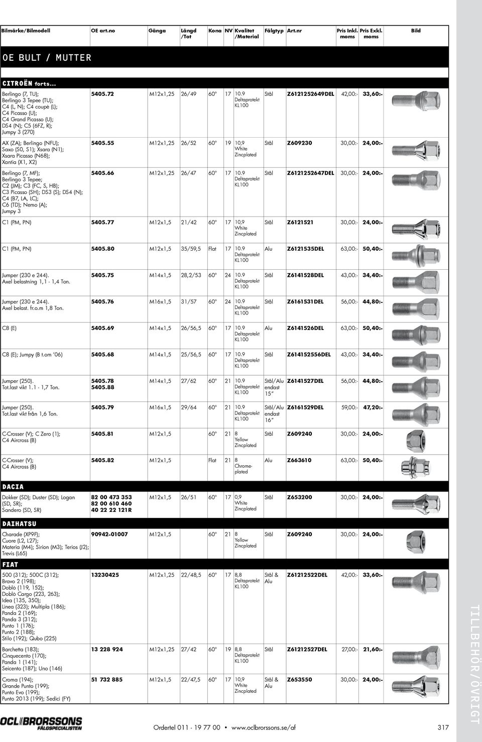 9 Stål Z6121252649DEL 42,00:- 33,60:- AX (ZA); Berlingo (NFU); Saxo (S0, S1); Xsara (N1); Xsara Picasso (N68); Xantia (X1, X2) 5405.