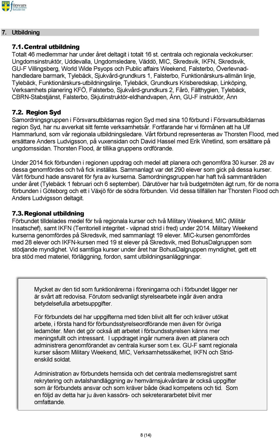 Överlevnadhandledare barmark, Tylebäck, Sjukvård-grundkurs 1, Falsterbo, Funktionärskurs-allmän linje, Tylebäck, Funktionärskurs-utbildningslinje, Tylebäck, Grundkurs Krisberedskap, Linköping,