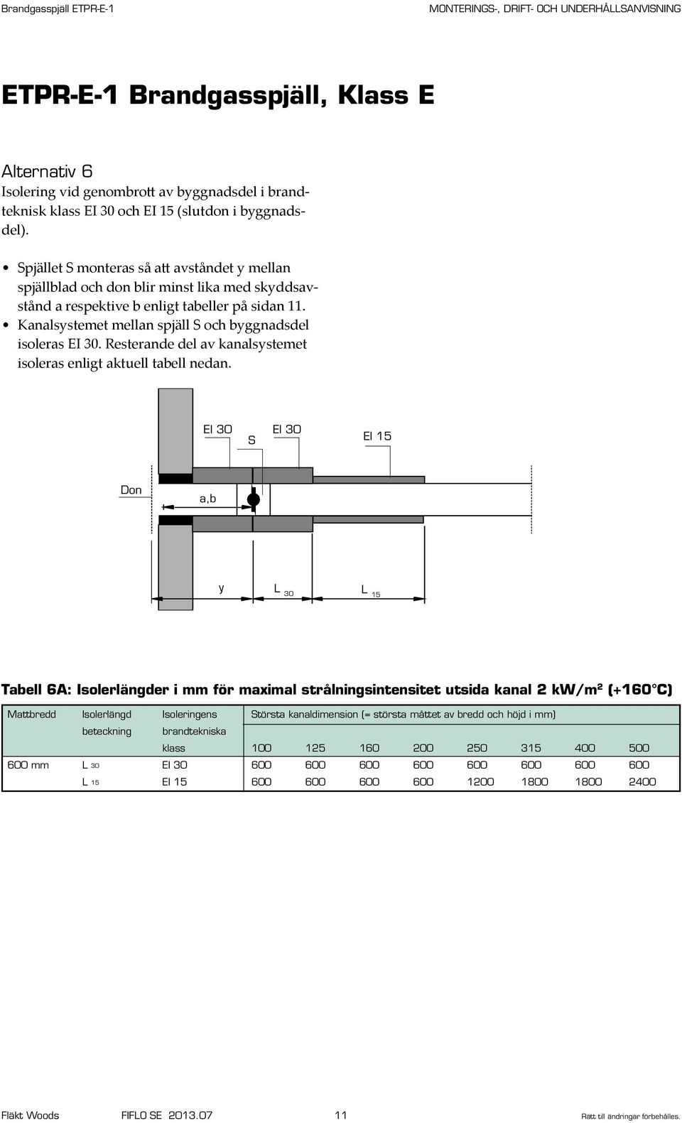 Resterande del av kanalsystemet isoleras enligt aktuell tabell nedan.