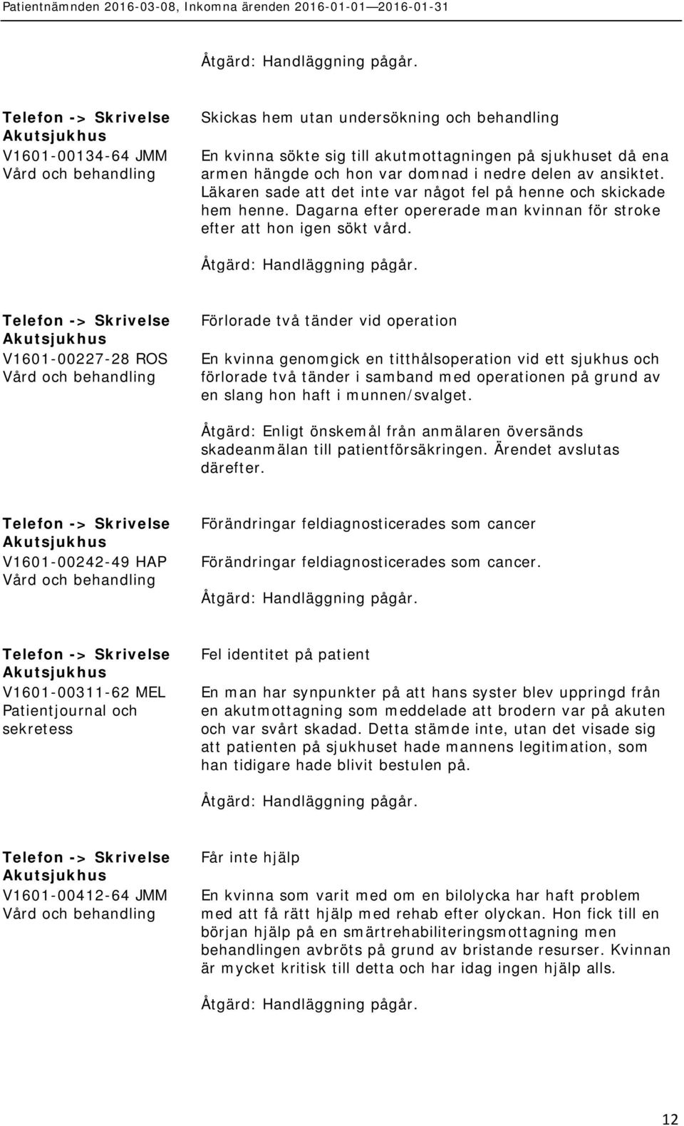 Telefon -> V1601-00227-28 ROS Förlorade två tänder vid operation En kvinna genomgick en titthålsoperation vid ett sjukhus och förlorade två tänder i samband med operationen på grund av en slang hon