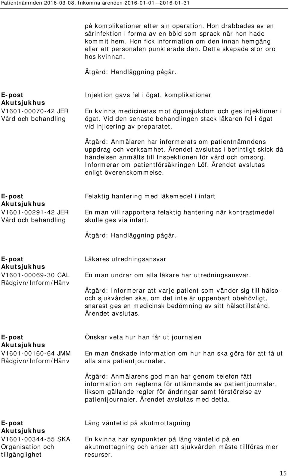 V1601-00070-42 JER Injektion gavs fel i ögat, komplikationer En kvinna medicineras mot ögonsjukdom och ges injektioner i ögat.