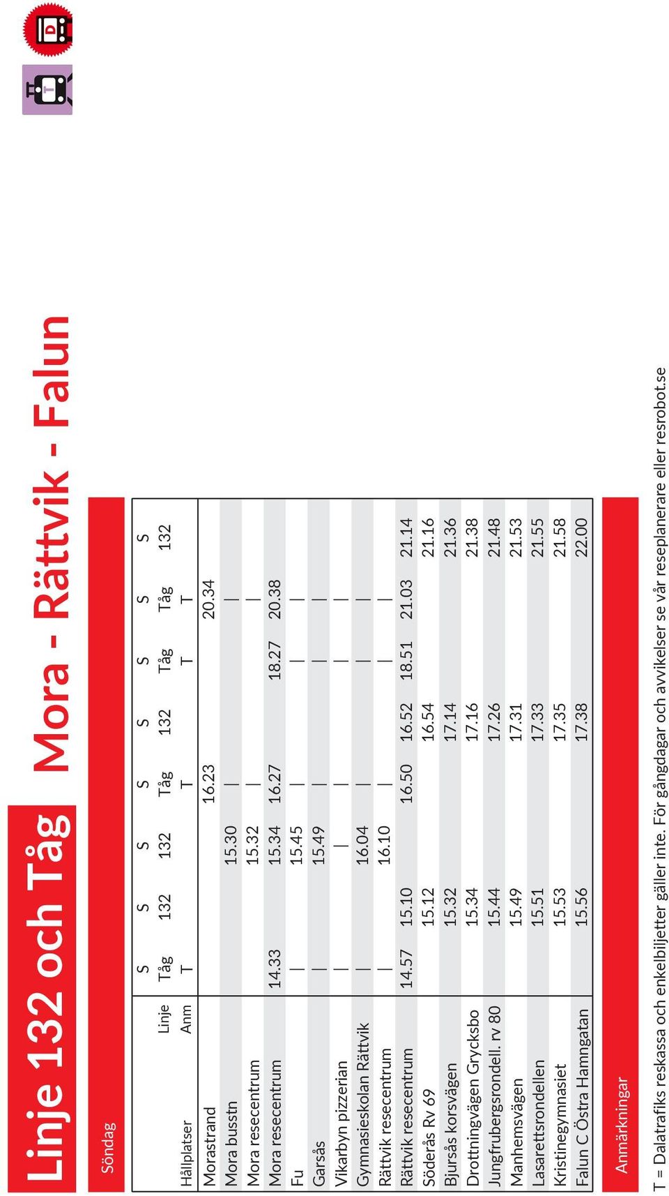 rv 80 Manhemsvägen Kristinegymnasiet Falun C S S S S S S S S Linje Tåg 132 132 Tåg 132 Tåg Tåg 132 T T T T 14.33 14.57 15.10 15.12 15.32 15.34 15.44 15.49 15.51 15.53 15.56 15.30 15.32 15.34 15.45 15.
