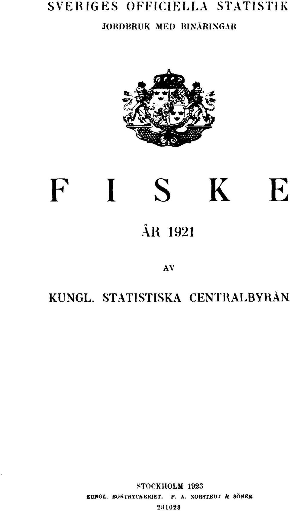 STATISTISKA CENTRALBYRÅN STOCKHOLM 1923