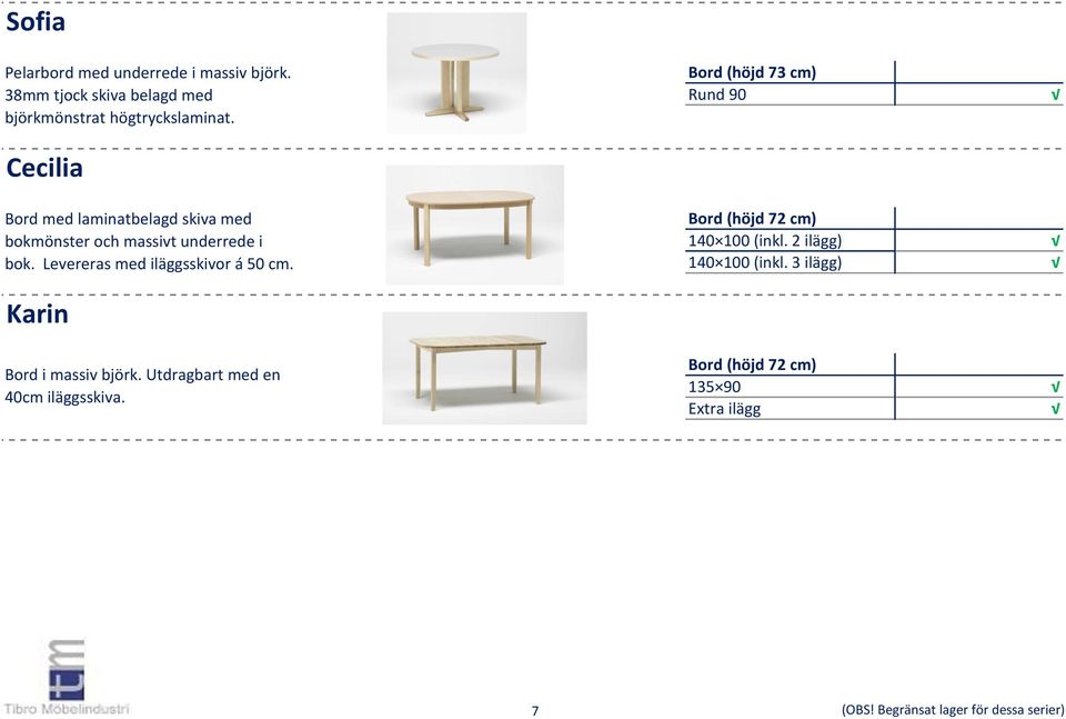 Levereras med iläggsskivor á 50 cm. Bord (höjd 72 cm) 140 100 (inkl. 2 ilägg) 140 100 (inkl.