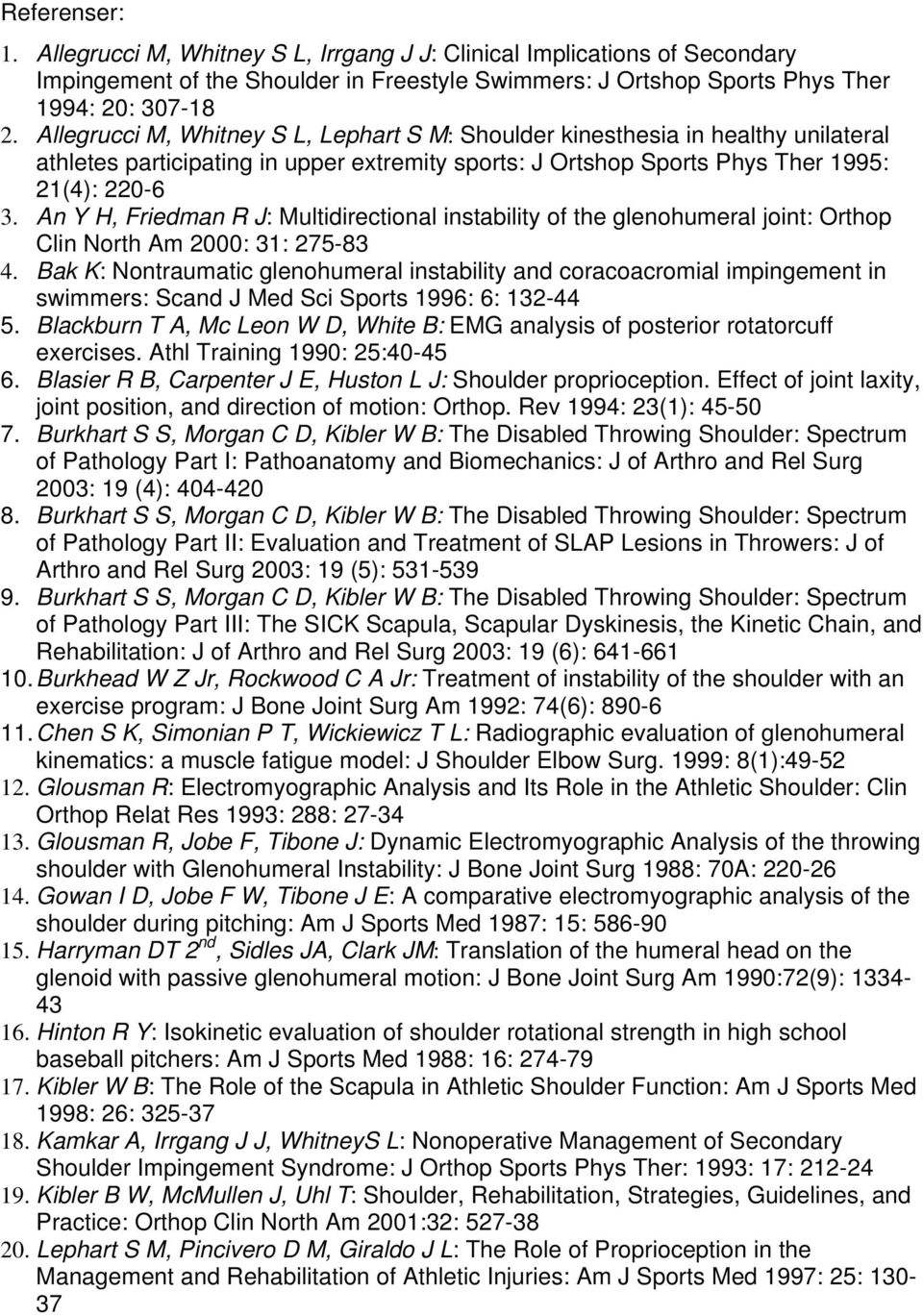 An Y H, Friedman R J: Multidirectional instability of the glenohumeral joint: Orthop Clin North Am 2000: 31: 275-83 4.