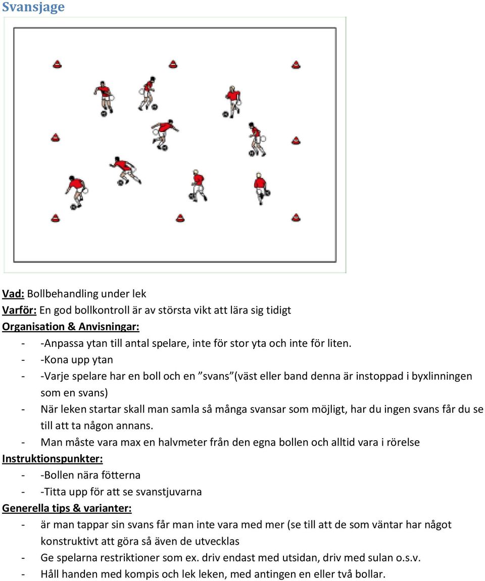 - -Kona upp ytan - -Varje spelare har en boll och en svans (väst eller band denna är instoppad i byxlinningen som en svans) - När leken startar skall man samla så många svansar som möjligt, har du