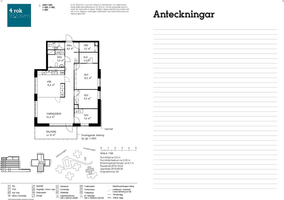 OREK:4 rok, 93,5 kvm H:1-121, 1-131, 1-141, 1-151 Anteckningar WC 2,5 m² HA 8, m² 3,5 m² 5, m² KK 4, m² KÖK 15, m² F K 12,5 m² 9, m² VARDASRU 24, m² 7, m² BAKO ca 1 m² (ej lgh