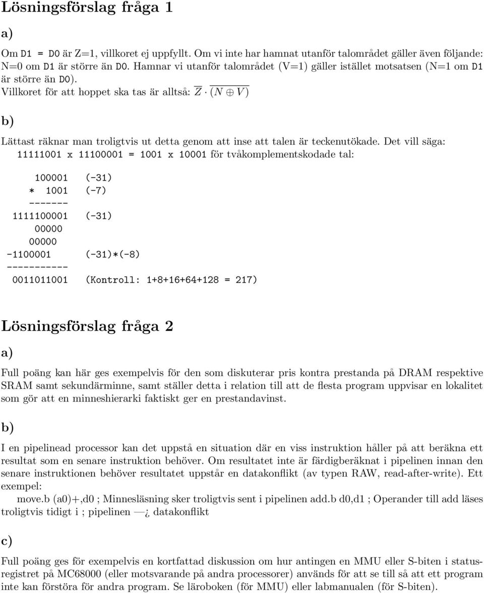 Villkoret för att hoppet ska tas är alltså: Z (N V ) b) Lättast räknar man troligtvis ut detta genom att inse att talen är teckenutökade.