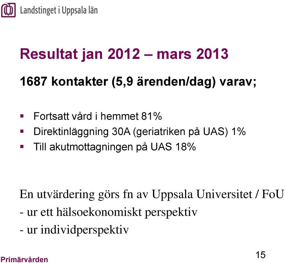 Till akutmottagningen på UAS 18% En utvärdering görs fn av Uppsala