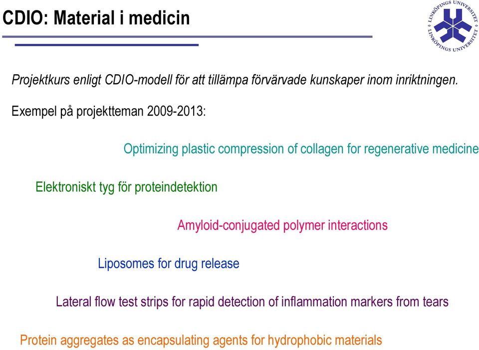 tyg för proteindetektion Amyloid-conjugated polymer interactions Liposomes for drug release Lateral flow test strips