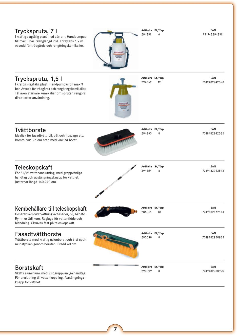 Tål även starkare kemikalier om sprutan rengörs direkt efter användning. 294252 12 7319482942528 Tvättborste Idealisk för fasadtvätt, bil, båt och husvagn etc. Borsthuvud 25 cm bred med vinklad borst.