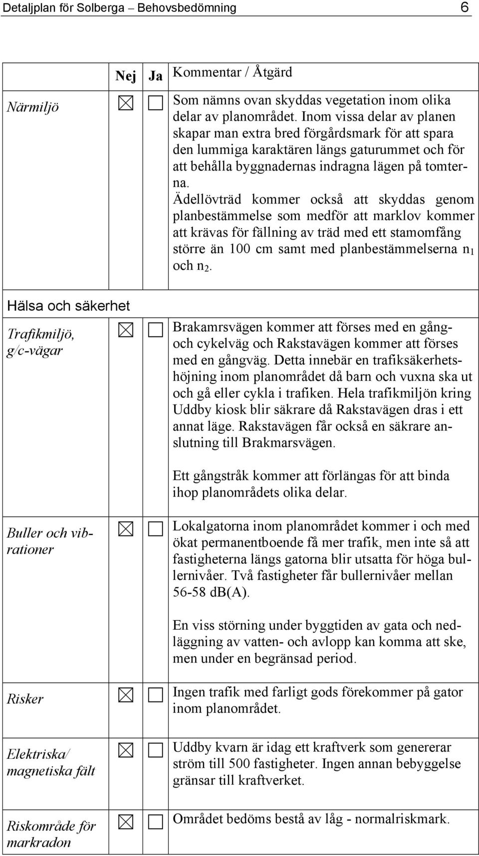 Ädellövträd kommer också att skyddas genom planbestämmelse som medför att marklov kommer att krävas för fällning av träd med ett stamomfång större än 100 cm samt med planbestämmelserna n 1 och n 2.