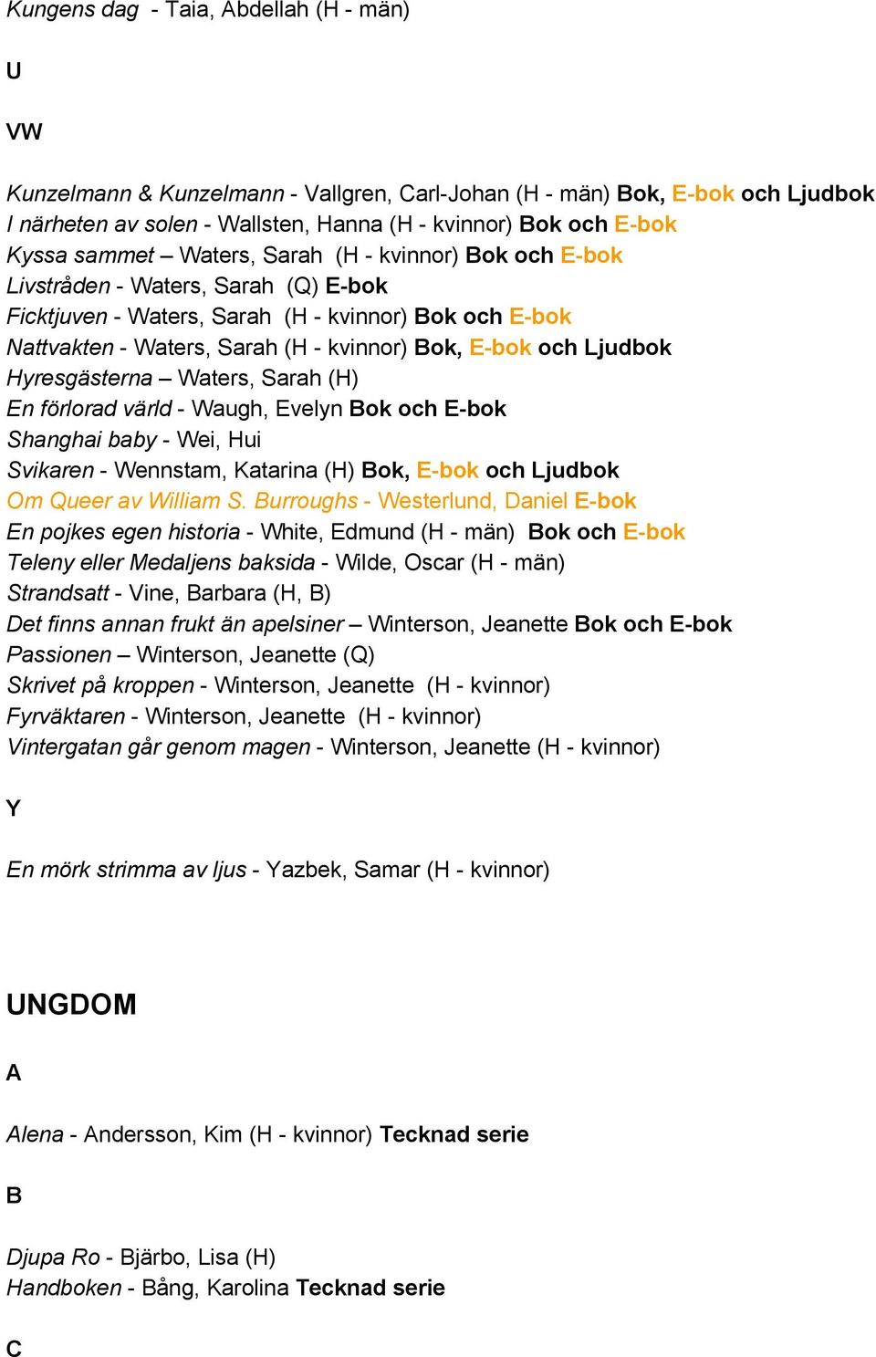Sarah (H) En förlorad värld Waugh, Evelyn Bok och E bok Shanghai baby Wei, Hui Svikaren Wennstam, Katarina (H) Bok, E bok och Ljudbok Om Queer av William S.
