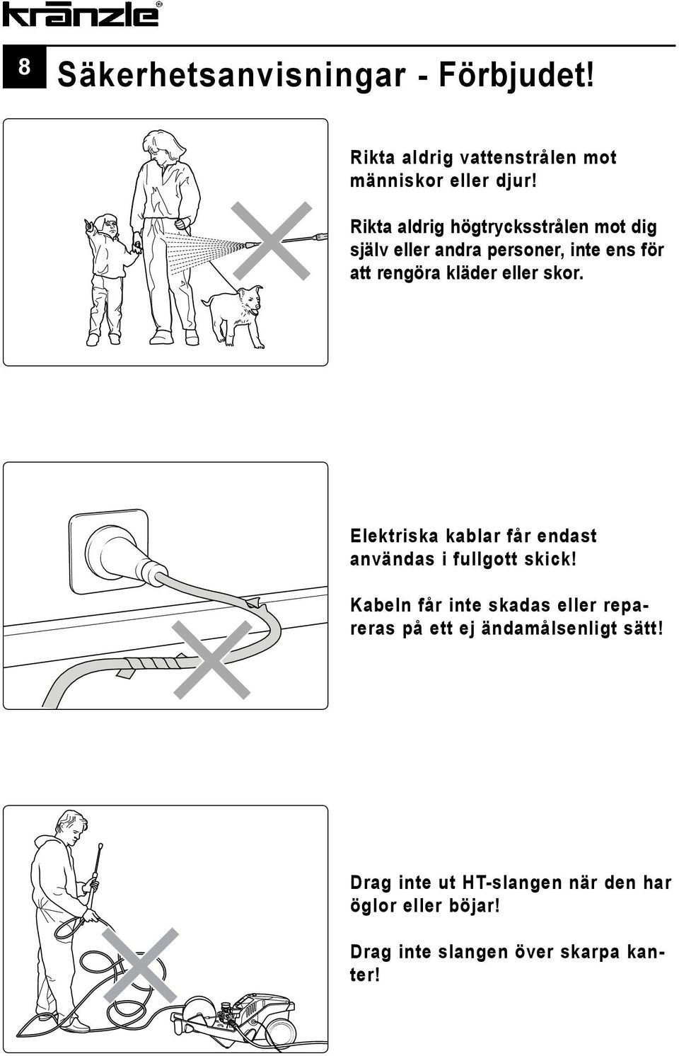 skor. Elektriska kablar får endast användas i fullgott skick!