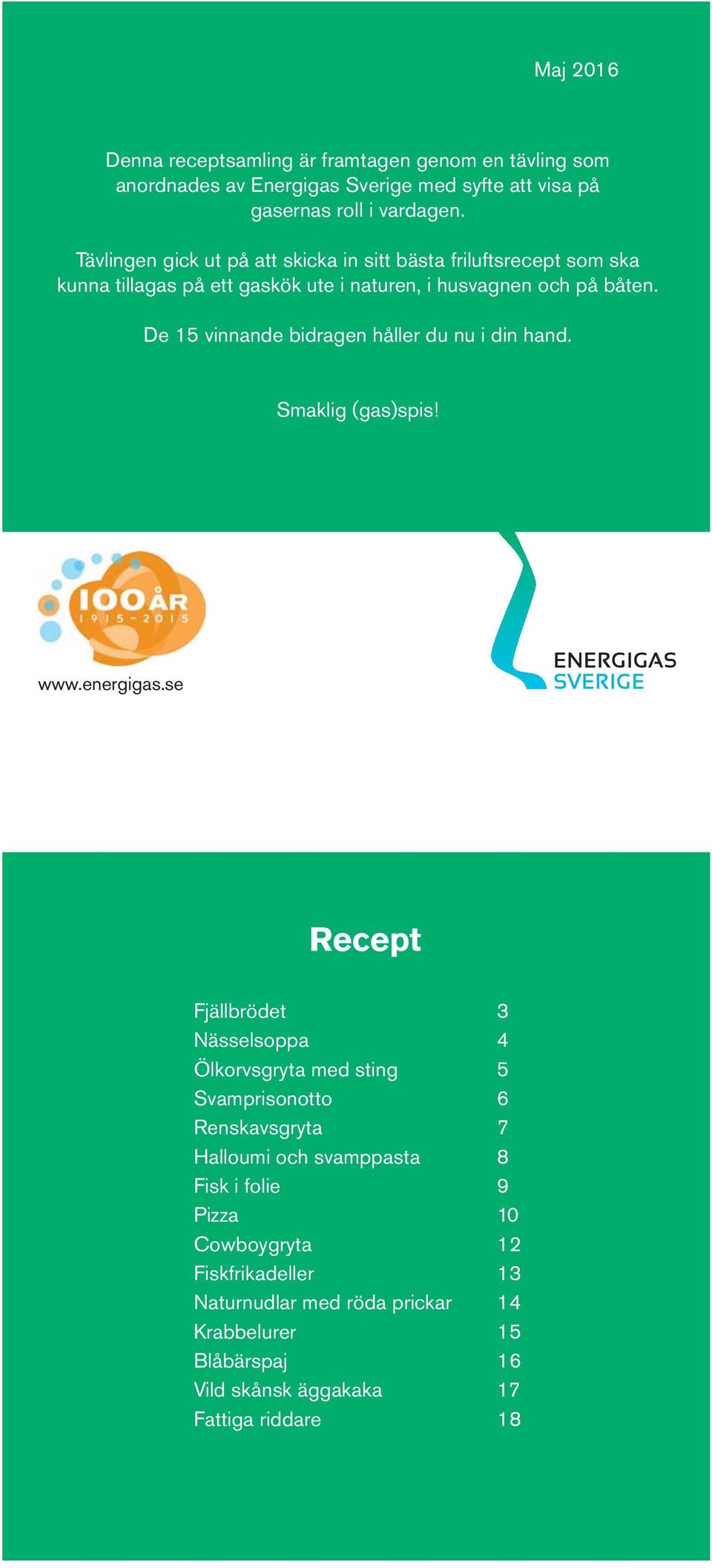 De 15 vinnande bidragen håller du nu i din hand. Smaklig (gas)spis! www.energigas.