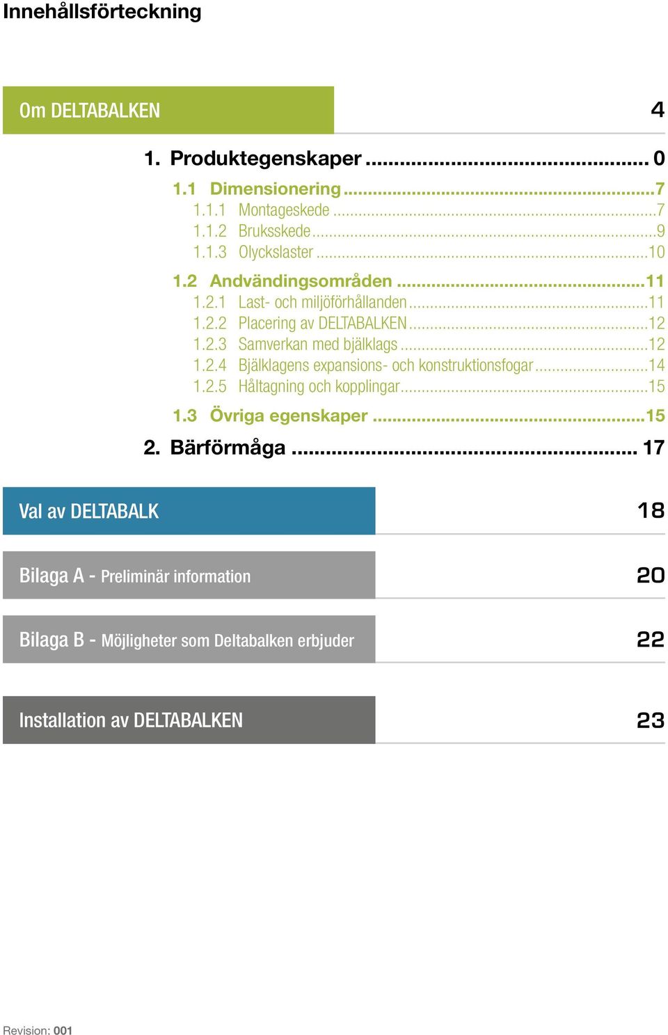 ..14 1.2.5 Håltagning och kopplingar...15 1.3 Övriga egenskaper...15 2. Bärförmåga.