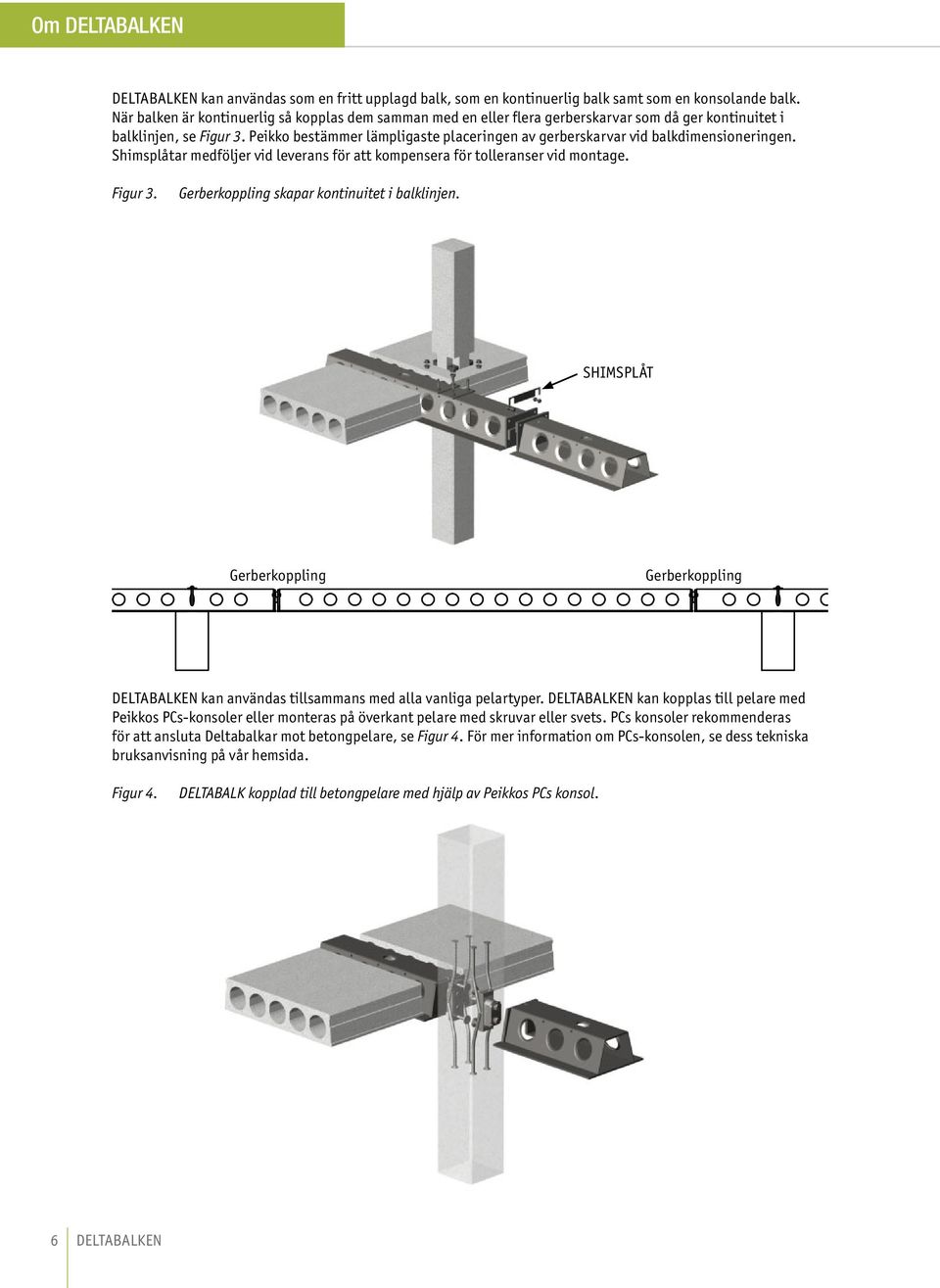 Peikko bestämmer lämpligaste placeringen av gerberskarvar vid balkdimensioneringen. Shimsplåtar medföljer vid leverans för att kompensera för tolleranser vid montage. Figur 3.
