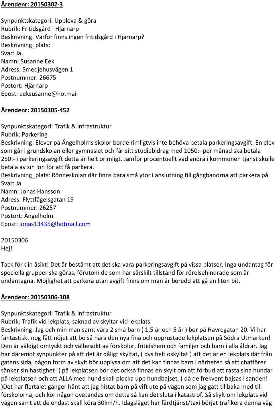 Parkering Beskrivning: Elever på Ängelholms skolor borde rimligtvis inte behöva betala parkeringsavgift.