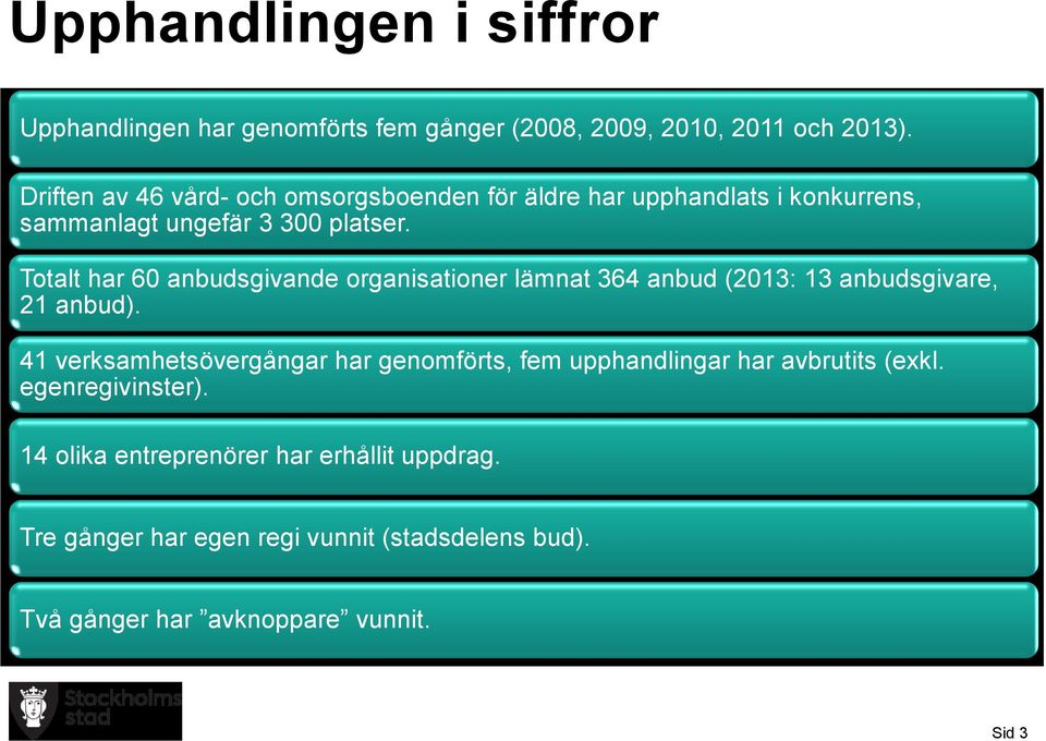 Totalt har 60 anbudsgivande organisationer lämnat 364 anbud (2013: 13 anbudsgivare, 21 anbud).