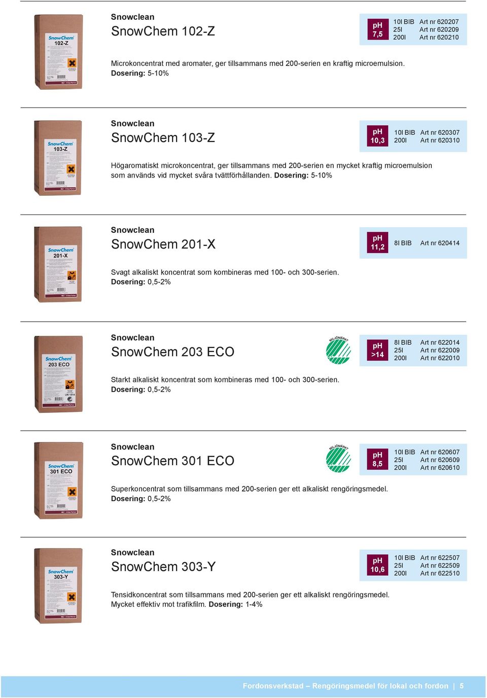 tvättförhållanden. Dosering: 5-10% SnowChem 201-X 11,2 8l BIB Art nr 620414 Svagt alkaliskt koncentrat som kombineras med 100- och 300-serien.