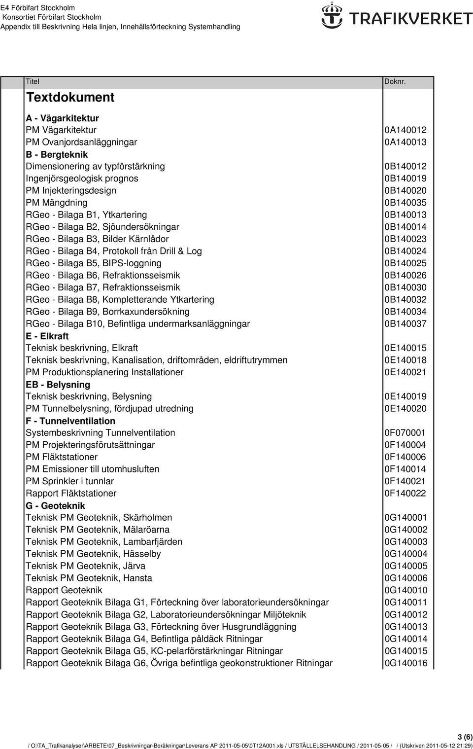 Refraktionsseismik RGeo - Bilaga B7, Refraktionsseismik RGeo - Bilaga B8, Kompletterande Ytkartering RGeo - Bilaga B9, Borrkaxundersökning RGeo - Bilaga B10, Befintliga undermarksanläggningar E -