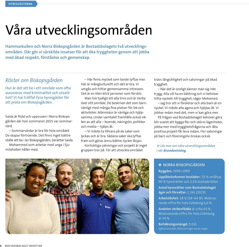Röster om Biskopsgården Hur är det att bo i ett område som ofta associeras med kriminalitet och utsatthet? Vi har träffat fyra hyresgäster för att prata om Biskopsgården.