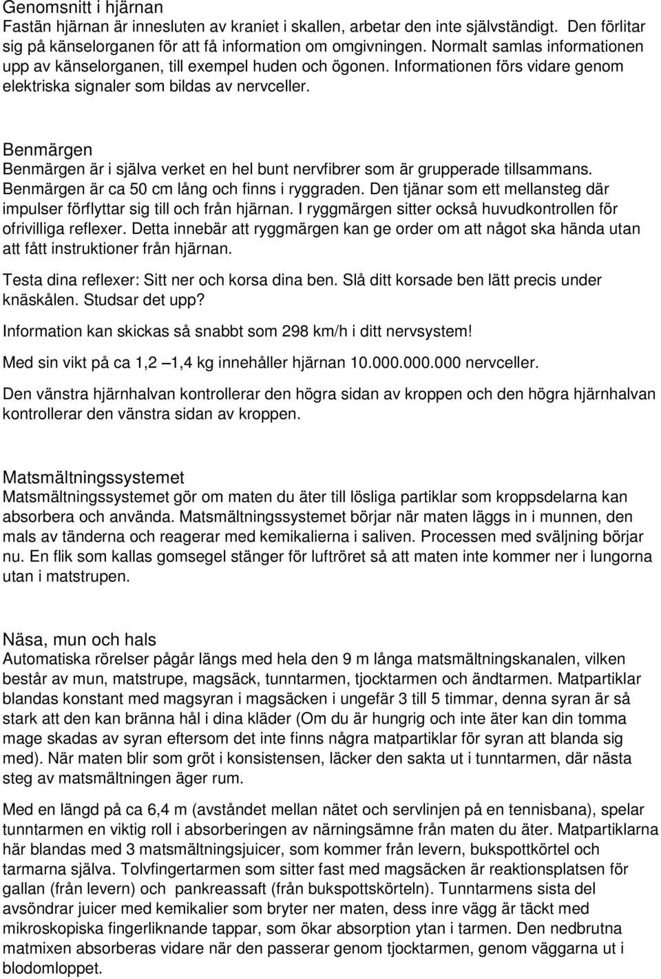 Benmärgen Benmärgen är i själva verket en hel bunt nervfibrer som är grupperade tillsammans. Benmärgen är ca 50 cm lång och finns i ryggraden.