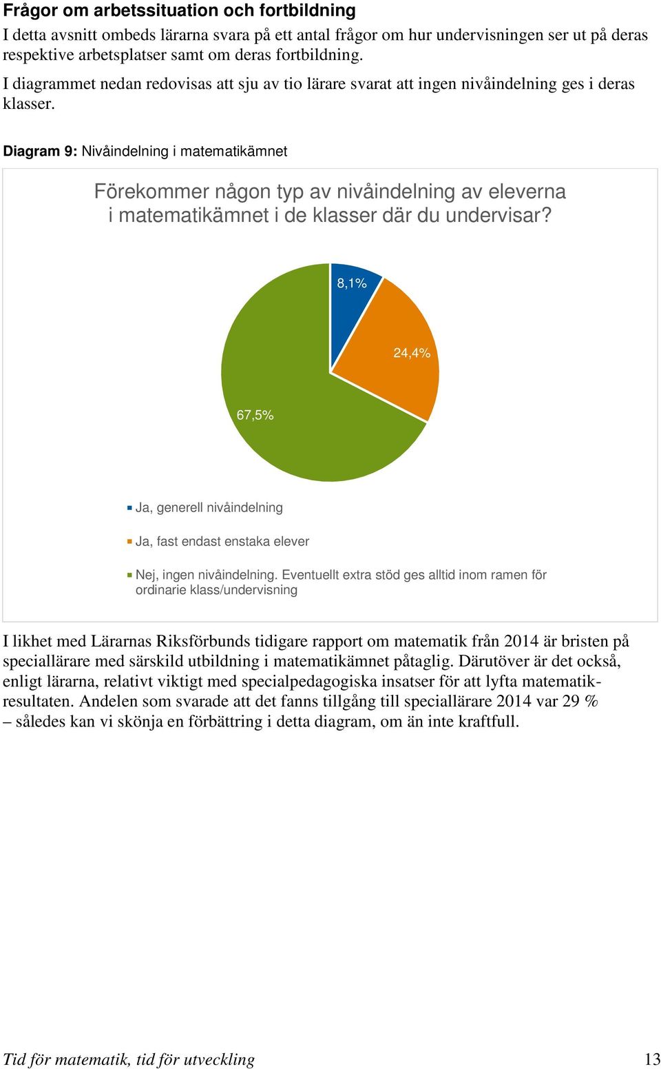 Diagram 9: Nivåindelning i matematikämnet Förekommer någon typ av nivåindelning av eleverna i matematikämnet i de klasser där du undervisar?