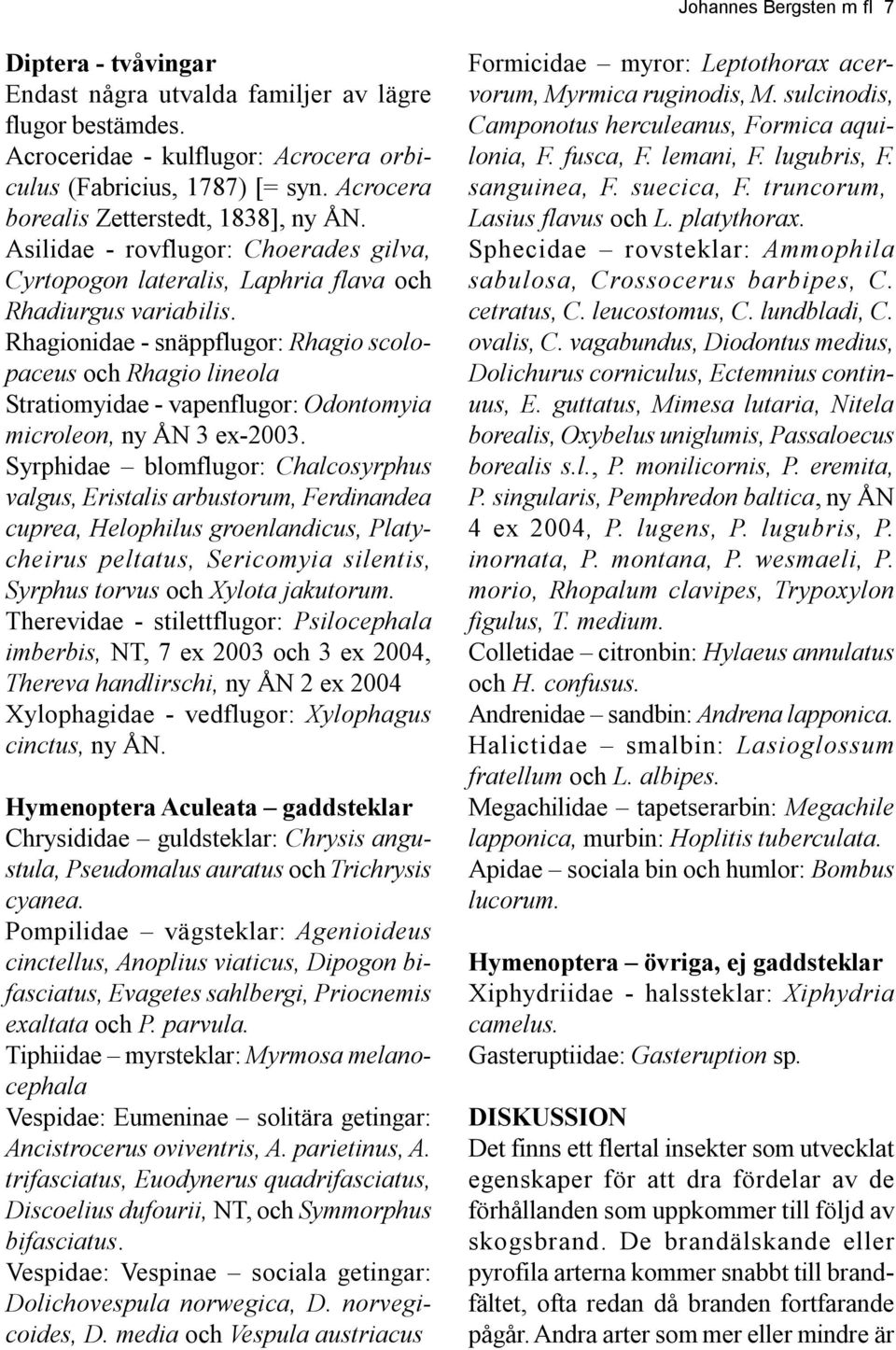 Rhagionidae - snäppflugor: Rhagio scolopaceus och Rhagio lineola Stratiomyidae - vapenflugor: Odontomyia microleon, ny ÅN 3 ex-2003.