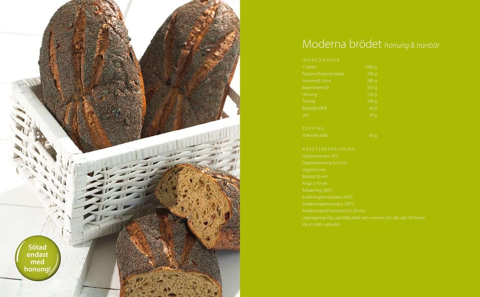 Liggtid 0 min Avbakning 200 C Avbakningstemperatur 200 C Avbakningstid Formbröd 25-28 min