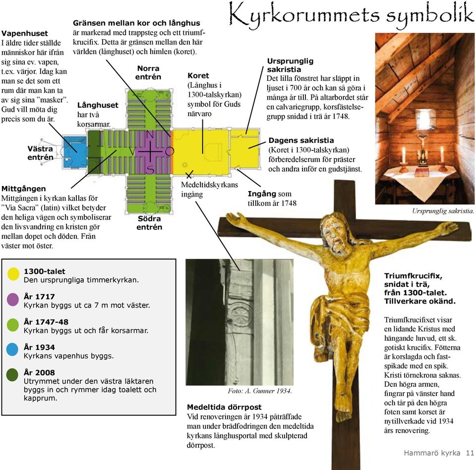Mittgången Mittgången i kyrkan kallas för Via Sacra (latin) vilket betyder den heliga vägen och symboliserar den livsvandring en kristen gör mellan dopet och döden. Från väster mot öster.