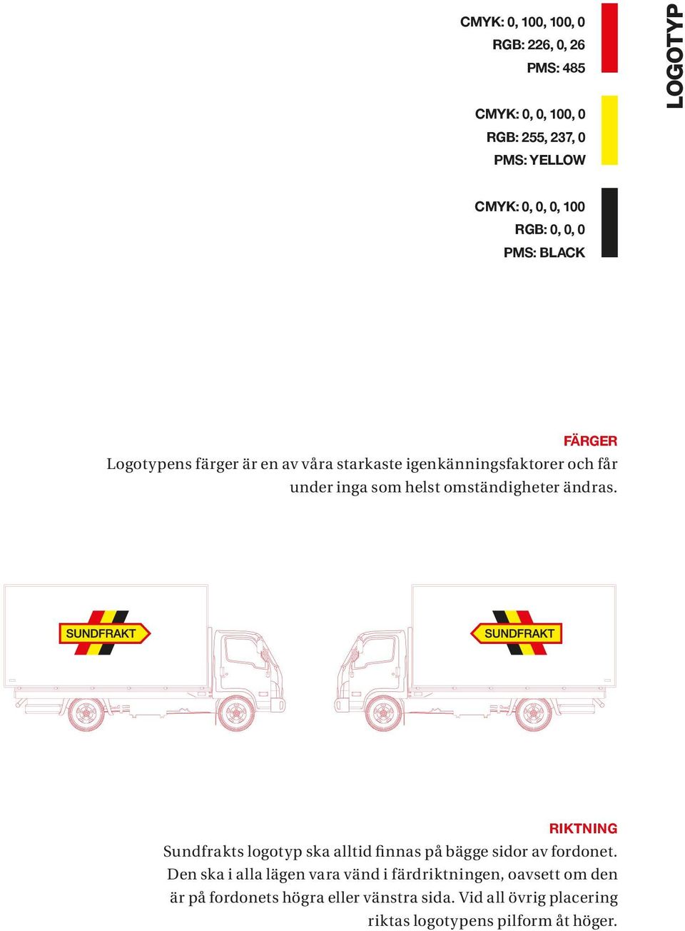 omständigheter ändras. RIKTNING Sundfrakts logotyp ska alltid finnas på bägge sidor av fordonet.