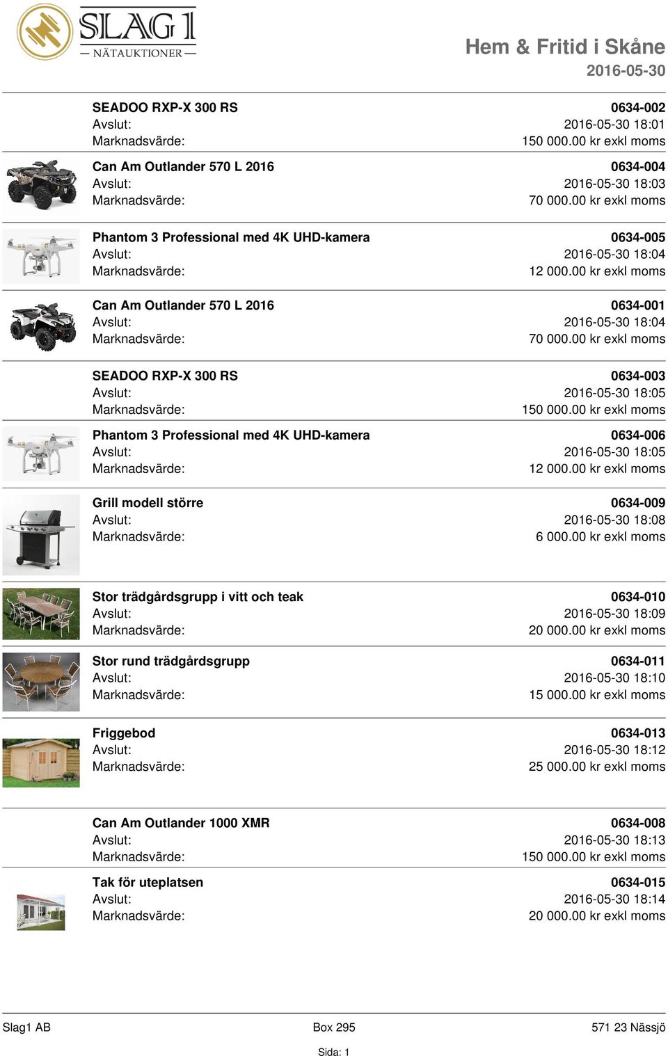 00 kr exkl moms SEADOO RXP-X 300 RS 0634-003 Avslut: 18:05 Phantom 3 Professional med 4K UHD-kamera 0634-006 Avslut: 18:05 12 000.