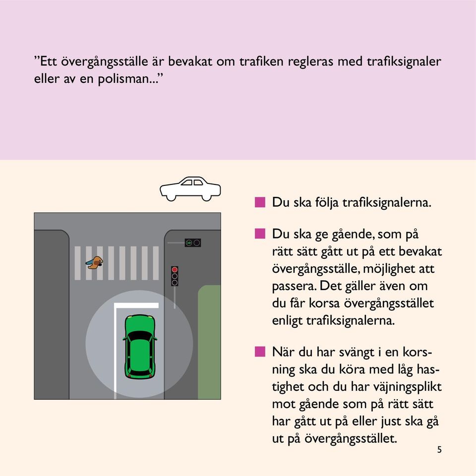 Du ska ge gående, som på rätt sätt gått ut på ett bevakat övergångsställe, möjlighet att passera.