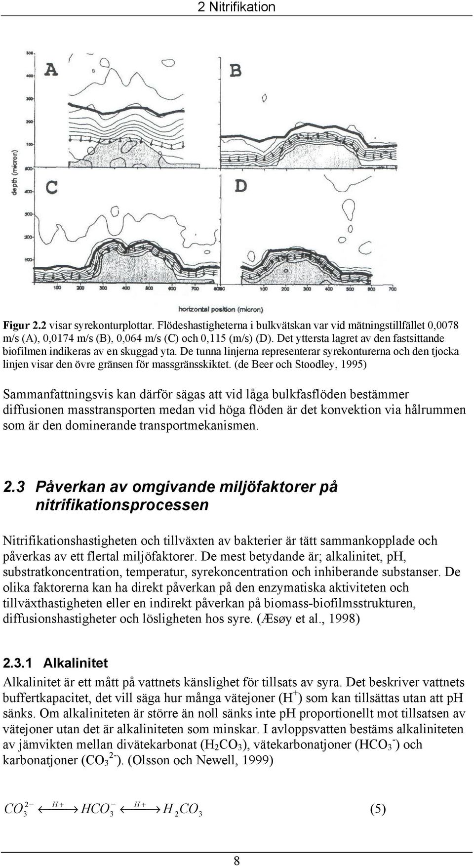 (de Beer och Stoodley, 1995) Sammanfattningsvis kan därför sägas att vid låga bulkfasflöden bestämmer diffusionen masstransporten medan vid höga flöden är det konvektion via hålrummen som är den